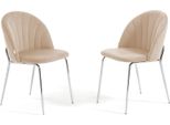 Set Di 2 Sedie Da Pranzo In Velluto Con Gambe In Metallo, Imbottite, Dal Design Elegante Per Cucina, Sala Da Pranzo, Camera Da Letto, Ufficio O Ristorante Sonia - Crema/Argento