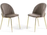 Set Di 2 Sedie Da Pranzo In Velluto Con Gambe In Metallo, Imbottite, Dal Design Elegante Per Cucina, Sala Da Pranzo, Camera Da Letto, Ufficio O Ristorante Sonia - Taupe/Oro