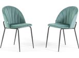 Set Di 2 Sedie Da Pranzo In Velluto Con Gambe In Metallo, Imbottite, Dal Design Elegante Per Cucina, Sala Da Pranzo, Camera Da Letto, Ufficio O Ristorante Sonia - Verde Giada/Grigio Scuro