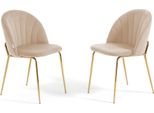 Set Di 2 Sedie Da Pranzo In Velluto Con Gambe In Metallo, Imbottite, Dal Design Elegante Per Cucina, Sala Da Pranzo, Camera Da Letto, Ufficio O Ristorante Sonia - Panna/Oro