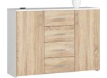 Comò Elegante K45 Con 4 Cassetti In Bianco E Rovere Sonoma