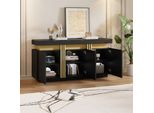 Fortuna Lai 140*38*70 Cm Moderno Sideboard Nero, 3 Ante, Mobile Da Sala Da Pranzo Con Ripiani Regolabili, Perfetto Per Cucina, Soggiorno, Sala Da Pranzo, Corridoio, Nero E Oro, Ampi Scomparti Senza Maniglie