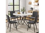 Set Tavolo Da Pranzo Sweiko (5 Pezzi), Set Tavolo Da Pranzo Con 4 Sedie, Set Tavolo Da Pranzo Per Cucina Moderna, Tavolo Da Cucina Rotondo Con Diametro 100 Cm, Gambe In Metallo Nero, Piano Del Tavolo In Marmo Mdf, Sedie Da Pranzo In Lino Grigio