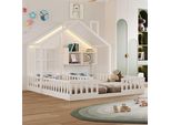 Letto Per Bambini Merax Con Rete A Doghe In Legno 90X200 Cm, Letto Matrimoniale Indipendente Con Led, Letto A Castello Con Sponde Di Sicurezza E Ripiani, Bianco