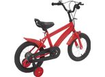 Bicicletta Per Bambini - Ruote Da 35 Cm - Con Rotelle - Doppio Freno A V - Telaio E Forcella In Acciaio - Cerchi In Alluminio - Per Principianti - Rosso/Nero