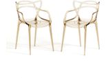 Set Di 2 Sedie In Policarbonato Trasparente Con Braccioli, Design Moderno E Intrecciato, Robuste E Impilabili, Ideali Per Cucina, Sala Da Pranzo, Bar E Ristorante - Iride - Champagne