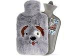 Vilde | Borsa Dell'acqua Calda Con Coperchio - Cane Grigio - 1,8 L - Morbida Borsa Dell'acqua Calda - Morbido Coperchio Di Pelliccia - Lavabile