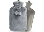 Vilde | Bottiglia Dell'acqua Calda Con Coperchio - Grigio - Grande 2 L - Morbida Bottiglia Dell'acqua Calda - Morbido Coperchio In Pelliccia - Lavabile