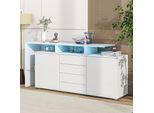 Credenza Merax Lucida Con Illuminazione A Led, Cassettiera A 2 Ante E 4 Cassetti, Mobile Da Soggiorno Con Vano In Vetro, Mobile Multiuso, Bianco