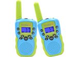 Set Di 2 Stazioni Walkie-Talkie Per Bambini Lifenaxx TX-347, Torcia Integrata, Portata Fino A 3 Km, 8 Canali, Schermo Lcd Con Illuminazione, 4 X Aaa, Plastica, Verde/Blu