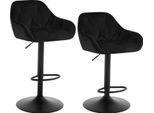 Set Di 2 Sgabelli Da Bar In Velluto - Sgabello Da Bar - Altezza Regolabile 62,5-84 Cm - Girevole - Con Poggiapiedi - Per Isola Cucina/Bar - Nero