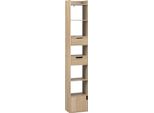 Libreria - Scaffale Alto E Stretto - Con 6 Ripiani, 2 Cassetti - Dimensioni 33 X 181 X 24 Cm - Mdf E1 Con Melamina - Max. 50 Kg - Rovere Chiaro