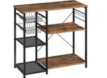 Scaffale Per Microonde - Scaffale Da Cucina Indipendente - 3 Livelli, 2 Cestini, 5 Ganci, 90×82×40 Cm, Truciolato E1 + Metallo, Portata 70 Kg - Marrone Rustico + Nero