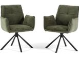 Set Di 2 Sedie Girevoli Imbottite Per Interni In Velluto Verde Con Gambe In Metallo - Design Moderno Ed Elegante, Comodo E Robusto, Ideale Per Soggiorno, Sala Da Pranzo, Cucina, Ufficio O Ristorante - Evelyn