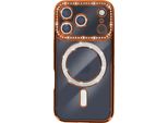 Avizar, Custodia Compatibile Con Iphone 17 Pro Magsafe Con Bordo In Strass, Arancione