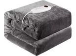 Coperta Elettrica 180X130 Cm – 1 Persona – Grigio – Flanella – 6 Livelli Di Riscaldamento – Lavabile