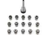 Set Di Pinze Di Serraggio ER25 - Mandrino Conico MK2 - Din 228 - Per Fresatura E Tornitura, Foratura, Maschiatura, Incisione - Argento