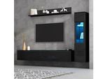 Set Di Mobili Da Parete Per Tv Merax 3 Pezzi Con Illuminazione A Led, Lavagna Tv, Vetrinetta E Mensola Sospesa, Per Tv Fino A 80 Pollici, Mobile Tv Nero Lucido
