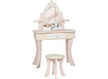 Tavolo Da Trucco Per Bambini, Sedia, Cassetto, Specchio Rimovibile, Scrivania Per Bambini Con 7 Accessori, Design 2 In 1, Mdf, Rosa