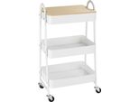 Carrello Da Cucina Fortuna Lai Carrello Metallico A 3 Ripiani Con Ampio Spazio Di Stivaggio E Coperchio Per Cucina E Ufficio, Acciaio Bianco 45X31X79,4 Cm