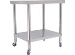 Tavolo Da Lavoro In Acciaio Inox - Tavolo Da Cucina Gourmet - 76 X 60 X 85 Cm - Portata 300 Kg - Con Rotelle - Argento