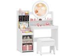 Costway Tavolino Da Toilette Per Bambini Con Illuminazione, Tavolino Da Toilette Per Bambini Con Specchio, Mensole E Sgabello Imbottito, Tavolino Da Toilette Per Bambine Dai 3 Anni In Su, Bianco