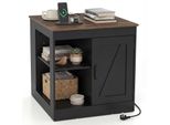 Comodino Costway Con Stazione Di Ricarica, Tavolino Con Ripiano Regolabile, Scomparti, Armadietto, Comodino In Legno, Tavolino Da Divano, Nero + Natura