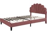 Fortuna Lai Letto Imbottito Matrimoniale 140 X 200 Cm, Telaio Con Testiera A Forma Di Fiore E Rete A Doghe, Letto Per Adulti E Ragazzi In Velluto Delicato Sulla Pelle, Letto Per Ospiti (Colore: Rosso Fagiolo)