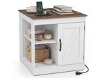 Comodino Costway Con Stazione Di Ricarica, Tavolino Con Ripiano Regolabile, Scomparti, Armadietto, Comodino In Legno, Tavolino Da Divano, Bianco + Natura