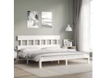 The Living Store Letto In Legno Massiccio Con Testiera Bianco 200X200 Cm