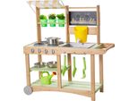 Cucina Giocattolo Vevor, Cucina Per Bambini, Cucina Giocattolo Con Cucchiai, Lavello, Parasole, Ruote Girevoli, Pentole E Accessori, Cucina In Legno, Ideale Per Bambini Dai 3 Anni In Su, 880X326X900 Mm