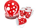 Pula Rosso Set Da Colazione 12 Pezzi Porcellana Piatti A Pois Tazza