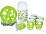 Pula Verde 18 Pezzi Set Da Colazione Piatti In Porcellana Ciotola Tazza A Pois