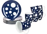 Pula Blu Set Da Colazione 12 Pezzi Porcellana Piatti A Pois Tazze