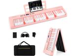 Pianoforte Digitale Costway A 61 Tasti Con Cuffie, Leggio, Tastiera Con Altoparlanti, Pedale Sustain, Funzione Midi, Rosa