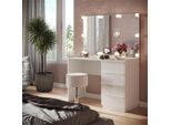 Vicco Tavolo Da Toeletta Viktoria, 110 Cm Con Specchio, Sgabello E Illuminazione A Led, Bianco