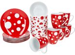 Pula Rosso Set Da Colazione 18 Pezzi Piatto In Porcellana Ciotola Tazza A Pois