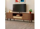 Mobile Tv Merax Con Cassetti In Rattan, Mobile Tv Basso Con Ante Semicircolari E Ripiano Aperto, Mobile Tv Dal Design Sinuoso, Noce