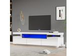 Mobile Tv Merax Lucido Con Illuminazione A Led, Mobile Tv Basso Con 3 Cassetti, Mobile Tv Per Soggiorno Fino A 70 Pollici, Bianco