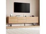 Mobile Tv Merax Con Doppio Cassetto E Ante, Mobile Tv Con Venature Ondulate 3D, Mobile Tv Basso In Stile Scandinavo Con Gambe In Metallo, Naturale