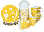 Pula Giallo 18 Pezzi Set Per La Colazione Piatto In Porcellana Ciotola Tazza A Pois