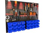 Botle® Parete Portautensili Parete Forata In Metallo, Contenitori Impilabili + Scaffale A Muro + Portautensili Set Da 51 Pezzi, Contenitore Per Minuteria, Officina A Muro Con 24 Contenitori Blu Impilabili, Scaffale Sospeso Scaffale Divisorio