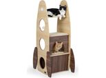 Costway Tiragraffi Piccolo, A Forma Di Razzo, Tiragraffi Con Casetta A 2 Piani, Piattaforme, Tappetino In Sisal E Pallina, Mobili Per Gatti In Legno Marrone+Naturale