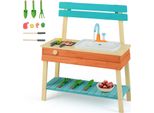Costway Cucina Da Esterno Per Bambini, Cucina Da Esterno In Legno Con Rubinetto, Grill, Spiedini Di Legno, Alimenti E Accessori Da Giardino, Cucina Da Esterno Per Bambini Dai 3 Anni In Su