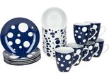 Pula Blu 18 Pezzi Set Da Colazione Piatti In Porcellana Ciotola Tazza A Pois