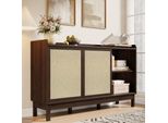 Credenza Merax Con Ante Scorrevoli E Doppi Cassetti, Mobile Contenitore, Design Retrò Con Effetto Color Block, Per Sala Da Pranzo E Soggiorno, Colore Naturale