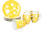Pula Giallo Set Da Colazione 12 Pezzi Porcellana Piatti A Pois Tazza