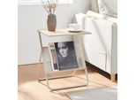 Tavolino Con Portagiornali "JäLler"" In Metallo 48 X 40 X 30 Cm Beige / Effetto Rovere"