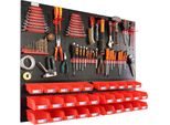 Botle® Parete Portautensili Parete Forata In Metallo, Contenitori Impilabili + Scaffale A Muro + Portautensili Set Da 57 Pezzi, Contenitore Per Minuteria, Officina A Muro Con 30 Contenitori Impilabili Rossi, Scaffale Sospeso Scaffale Di Smistamento