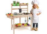 Costway Cucina Da Esterno Per Bambini, Cucina In Legno Con Fornello, Lavello, Lavagna, Fioriere E Ganci, Cucina Da Gioco Da Giardino Per Bambini Dai 3 Anni In Su
